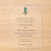 Tamara Pine Tree Moderne bruiloft Acryl Uitnodigingen (Voorkant)