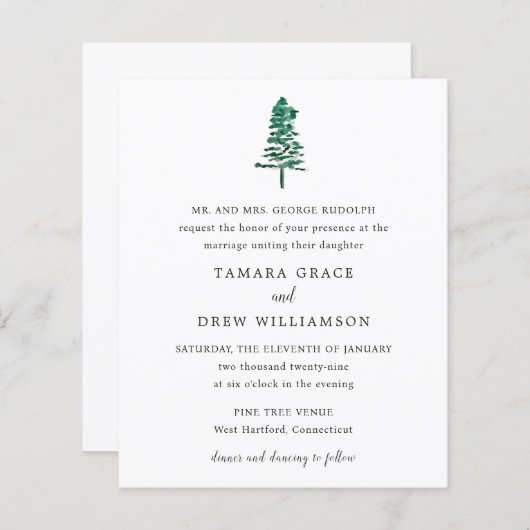 Tamara Pine Tree Moderne bruiloft uitnodiging (Voorkant / Achterkant)