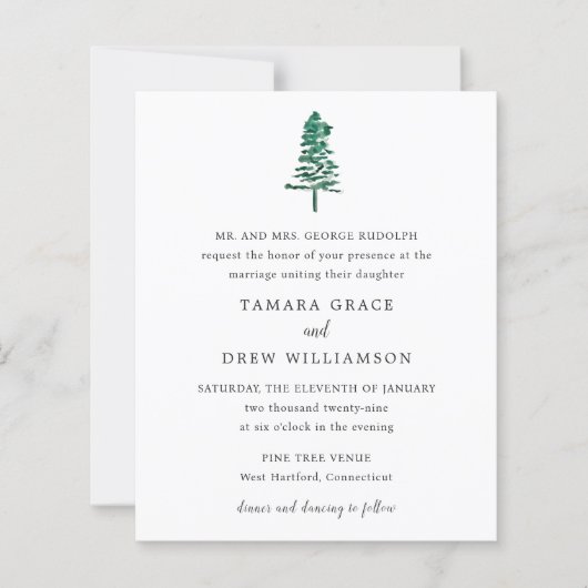 Tamara Pine Tree Moderne bruiloft uitnodiging (Voorkant)