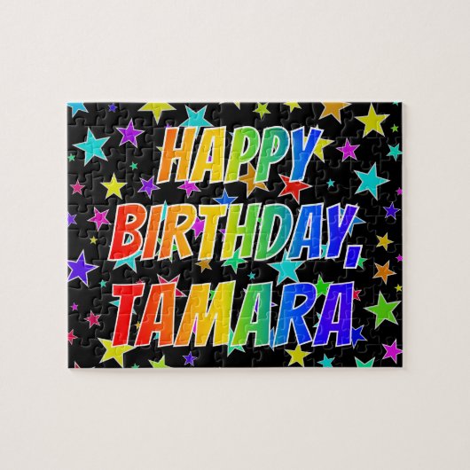 "TAMARA" Voornaam, geun "HAPPY BIRTHDAY" Legpuzzel (Horizontaal)