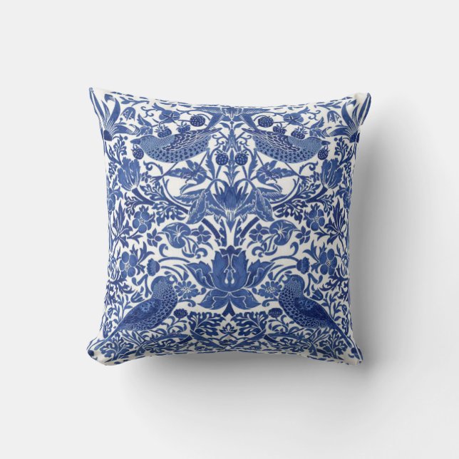 Tamarind Vogels China Blauw Kussen (Voorkant)