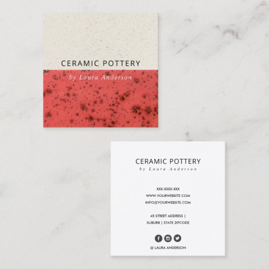 TAMATO RED CERAMIC POTTERY GLAZED SPECKLED TEXTURE VIERKANTE VISITEKAARTJE (Voorkant / Achterkant)