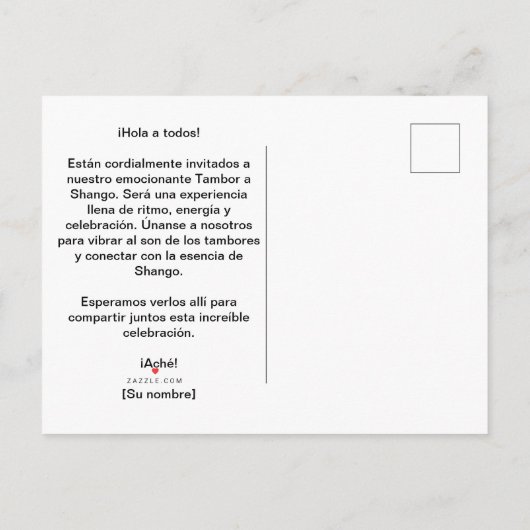 Tambor a Shango Lightening Rayos Uitnodiging (Achterkant)