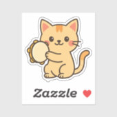 Tambourine Cat Joyful Art Sticker (Vel)
