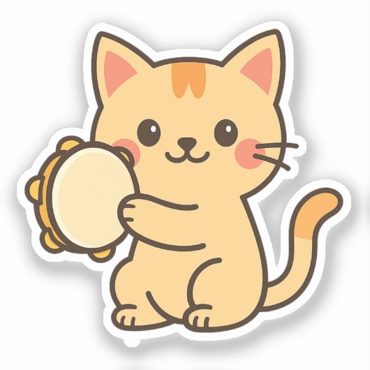 Tambourine Cat Joyful Art Sticker (Voorkant)