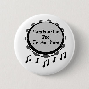 Tambourine, zwart en wit ronde button 5,7 cm