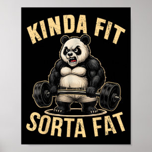 Tamelijk Fit Enigszins Vet - Grappige Gym Panda Ge Poster