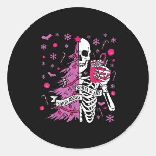 Tamelijk vrolijke, tamelijk grappige kerstskeletbo ronde sticker