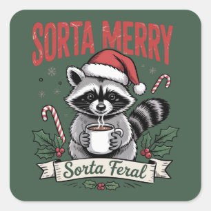 Tamelijk vrolijke tamelijk wilde kerstwasbeer Kers Vierkante Sticker