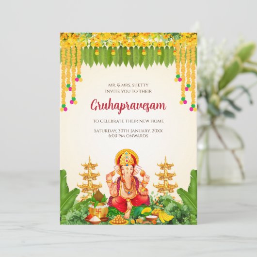 Tamil Gruhapravesham nodigt Telugu Housewarming ui Kaart (Staand voorkant)