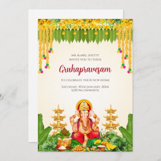 Tamil Gruhapravesham nodigt Telugu Housewarming ui Kaart (Voorkant / Achterkant)