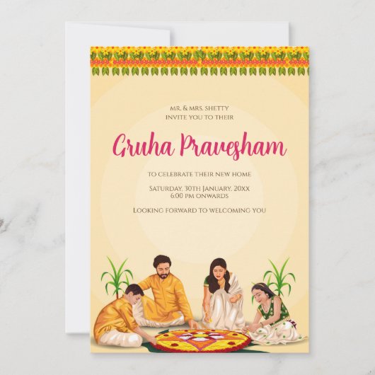Tamil Housewarming nodigen Telugu uit als Grihapra Kaart (Voorkant)