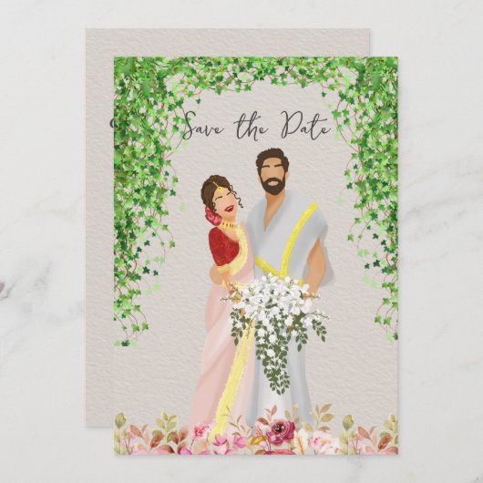 Tamil huwelijksillustratie save the date (Voorkant / Achterkant)