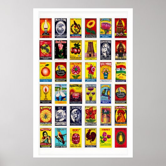 Tamil luciferdoosje label collage print, grid post poster (Voorkant)