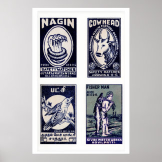 Tamil luciferdoosje wandkunst vintage blauwe raste poster