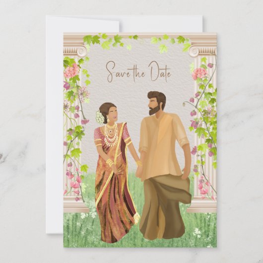 Tamil Wedding Couple Illustratie slaat de datum op Save The Date (Voorkant)