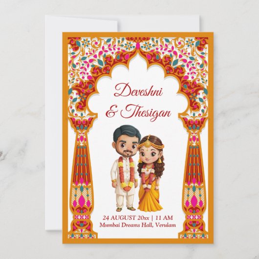Tamil Zuid-Indiase bruiloft leuke karikatuur Kaart (Voorkant)