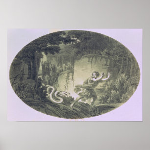 Tamino achtervolgd door een gigantische serpent poster