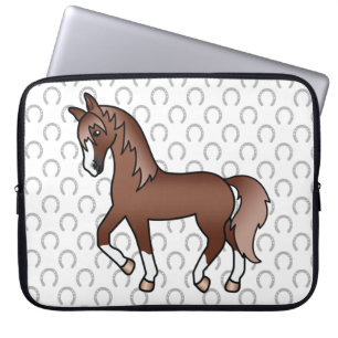 Tamme Kastanje Kleur Paard Mooie Cartoon Illustrat Laptop Sleeve