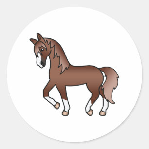Tamme kastanje paard Cute Cartoon Illustratie Ronde Sticker