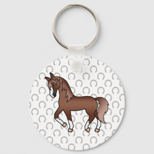 Tamme kastanje paard Cute Cartoon Illustratie Sleutelhanger