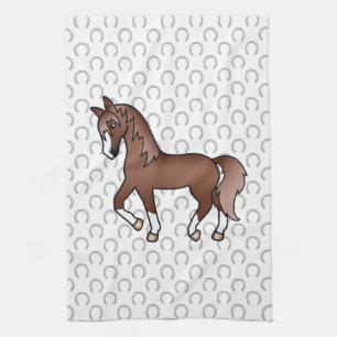 Tamme kastanje paard Cute Cartoon Illustratie Theedoek