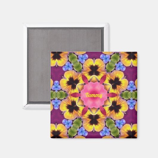 TAMMY ~ Abstract Pansy ~ Roze Blauw Paars Geel Magneet (Voorkant / Achterkant)