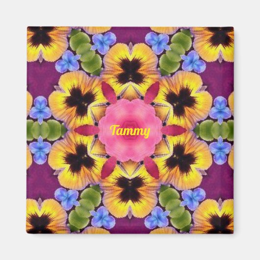 TAMMY ~ Abstract Pansy ~ Roze Blauw Paars Geel Magneet (Voorkant)