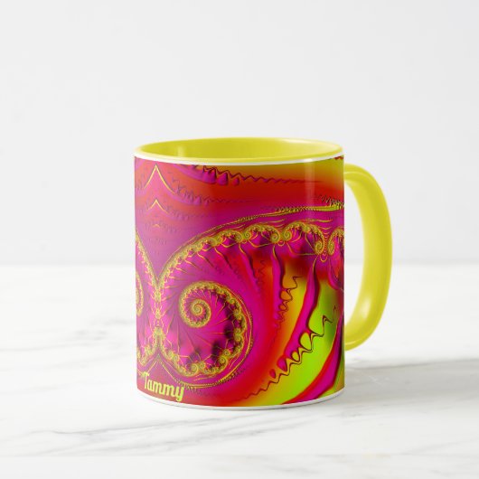 TAMMY ~ HOT CRAZY 3D Fractal ~ Roze rood Geel Mok (Voorkant rechts)