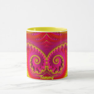 TAMMY ~ HOT CRAZY 3D Fractal ~ Roze rood Geel Mok