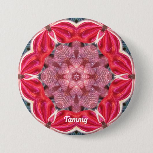 TAMMY ~ White Pink Green BLY ~ Ronde Button 7,6 Cm (Voorkant)