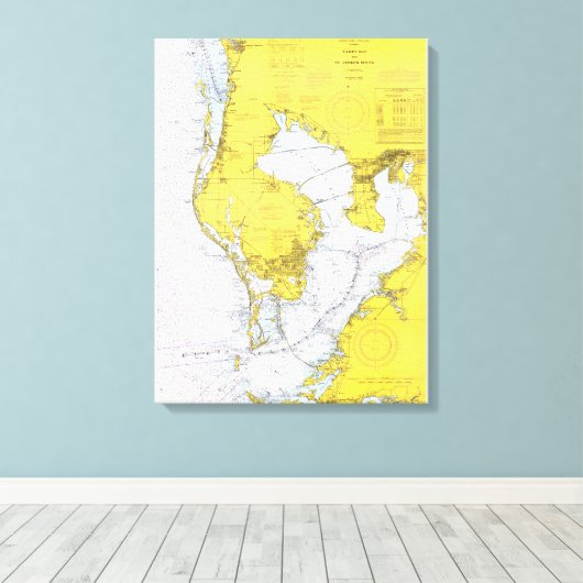 Tampa Bay, Florida nautische kaart Canvas Afdruk (Insitu (Houten vloer))
