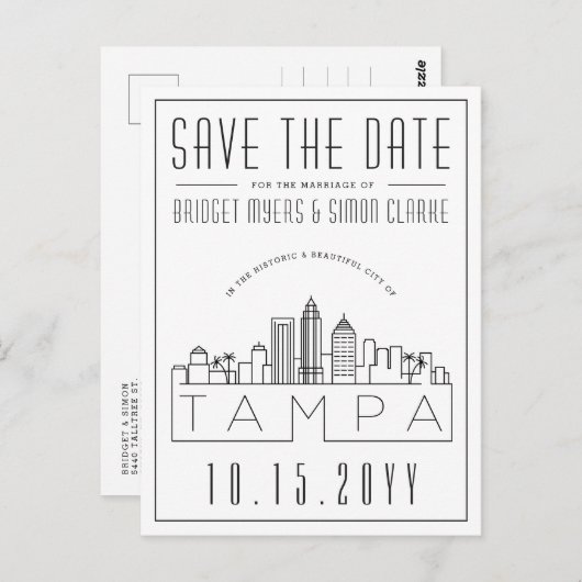 Tampa bruiloft | Gestileerde skyline De datum opsl Briefkaart (Voorkant / Achterkant)