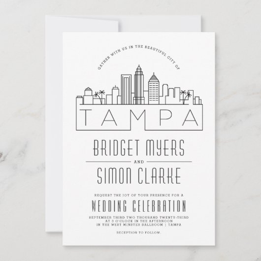 Tampa, FL Bruiloft | Gestileerde Skyline uitnodigi Kaart (Voorkant)