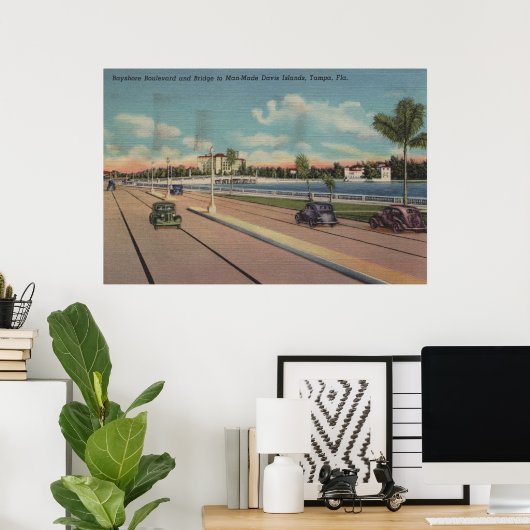 Tampa, FL - Uitzicht van Bayshore Blvd, Bridge Poster (Thuiskantoor)
