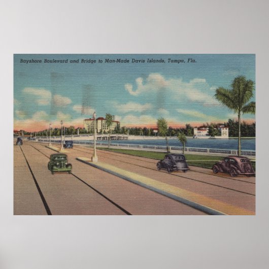 Tampa, FL - Uitzicht van Bayshore Blvd, Bridge Poster (Voorkant)
