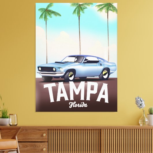 Tampa Florida auto reisposter Canvas Afdruk (Insitu (Woonkamer))