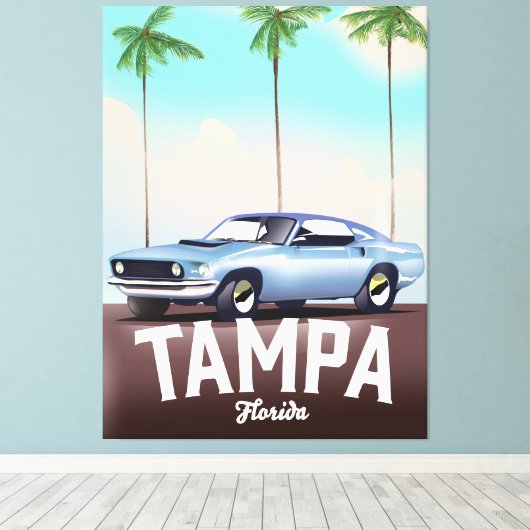 Tampa Florida auto reisposter Canvas Afdruk (Insitu (Houten vloer))