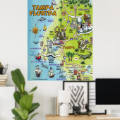 Tampa Florida Cartoon Map Poster (Thuiskantoor)