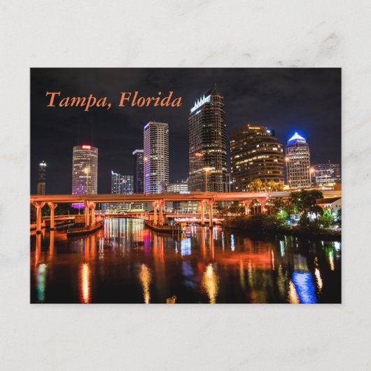 Tampa, Florida, City Lights Skyline door Night Briefkaart (Voorkant)