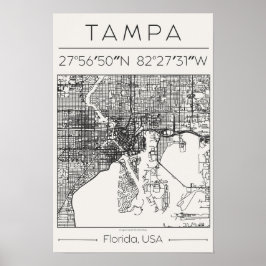Tampa Florida Houtskool City Map Poster ModernUrba