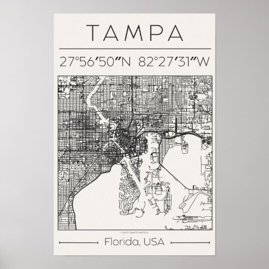 Tampa Florida Houtskool City Map Poster ModernUrba (Voorkant)