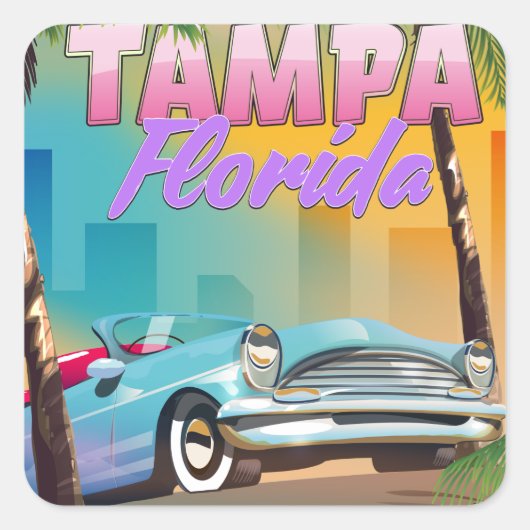 Tampa Florida mooie reisposter. Vierkante Sticker (Voorkant)