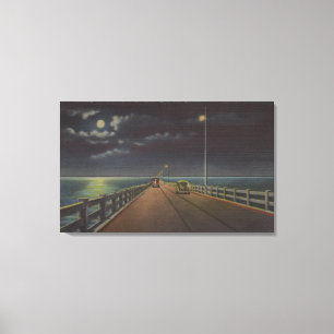 Tampa, Florida - Moonlit Uitzicht van de Brug van Canvas Afdruk