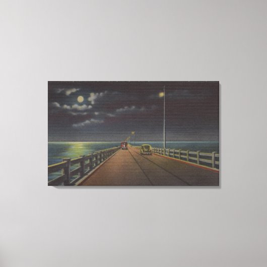 Tampa, Florida - Moonlit Uitzicht van de Brug van  Canvas Afdruk (Voorkant)