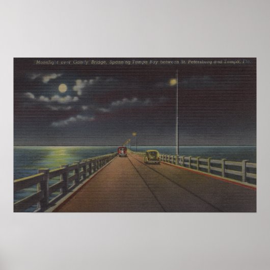 Tampa, Florida - Moonlit Uitzicht van de Brug van Poster (Voorkant)