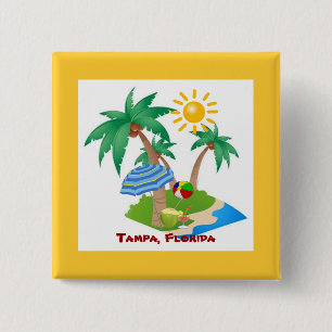 Tampa, Florida, palmbomen en zonneschijn Vierkante Button 5,1 Cm