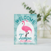 Tampa Florida Pink Flamingo -  Retro Travel Briefkaart (Staand voorkant)