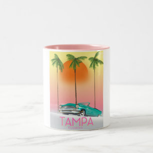 Tampa Florida Reisposter in vintage stijl Tweekleurige Koffiemok