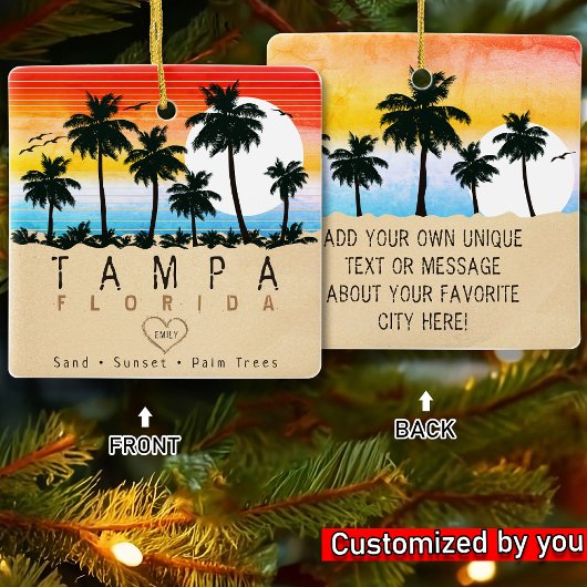 Tampa Florida Retro Palmbomen Souvenir 80s Keramisch Ornament
